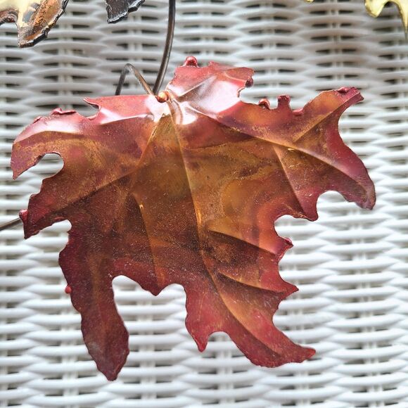 Metal Sculpture Wall Art Leaves and Branch Brass Copper and Steel Artisan Design - Picture 5 of 10
